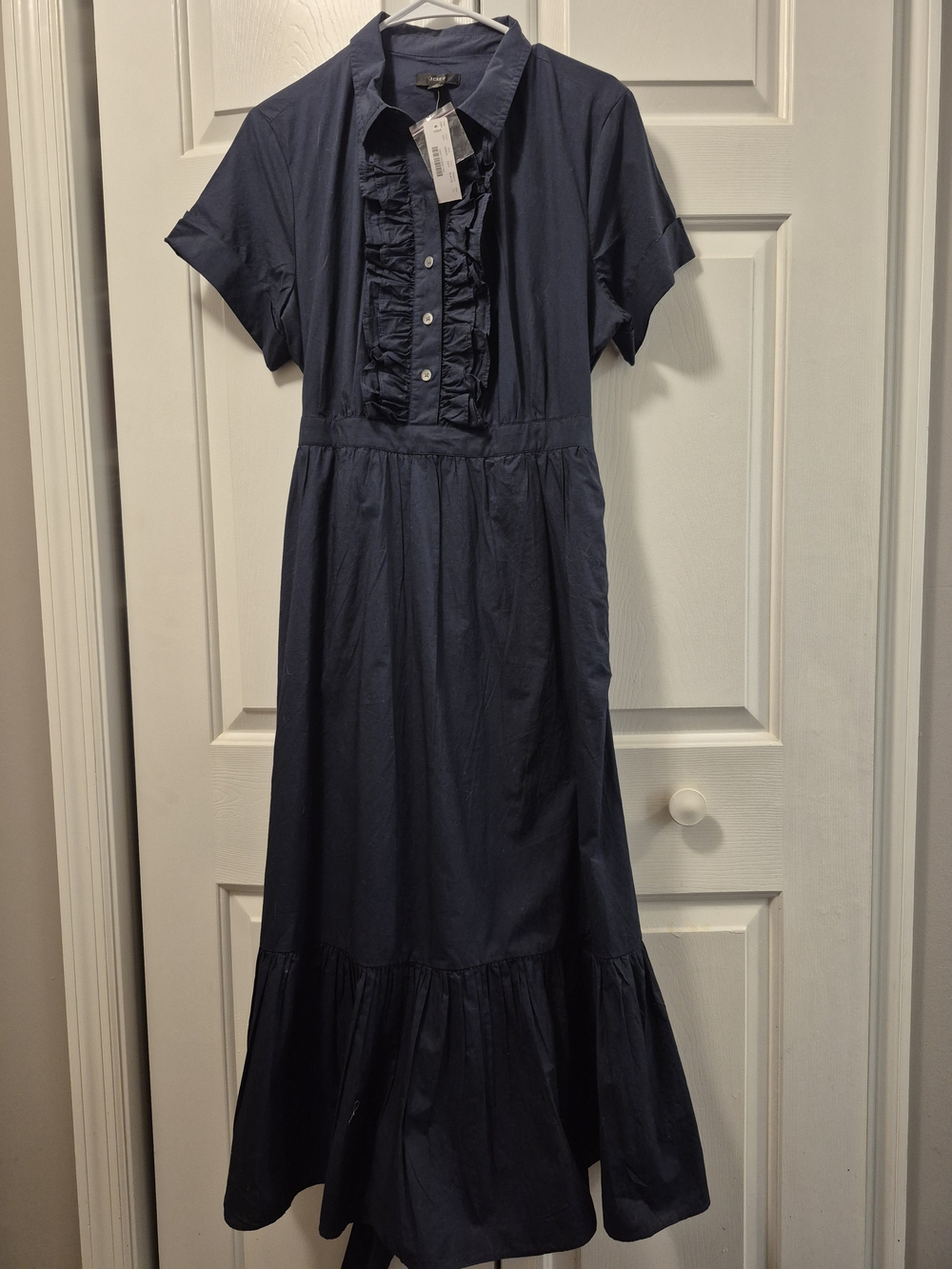 J CREW NWT Navy Ruffled Button-Front Midi Dress, SZ 12